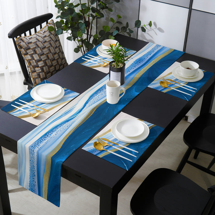 Deep Blue Watercolor Gradient Marble Texture Table Flag And Table Mat Suit - LeobonZone