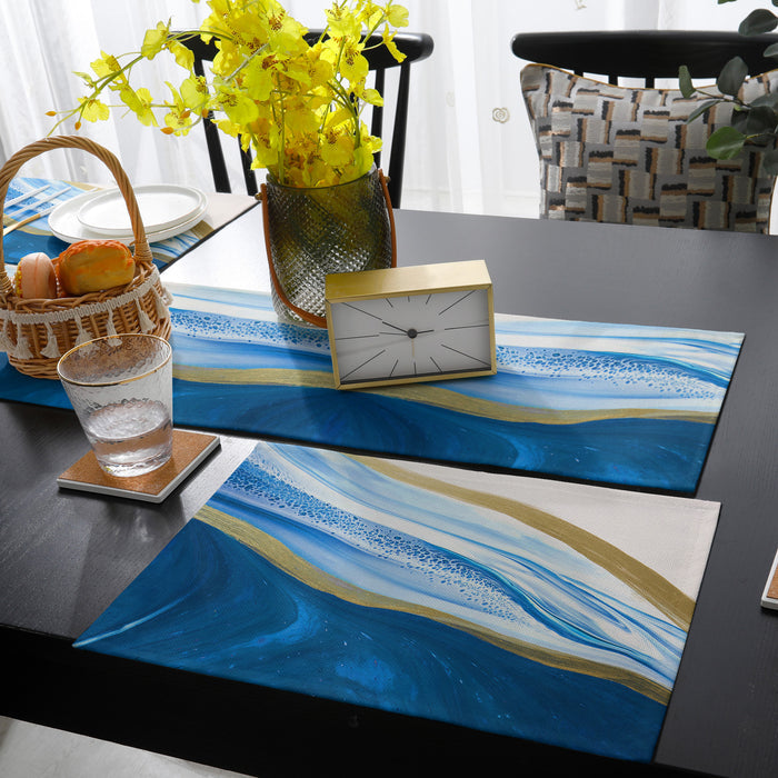 Deep Blue Watercolor Gradient Marble Texture Table Flag And Table Mat Suit - LeobonZone