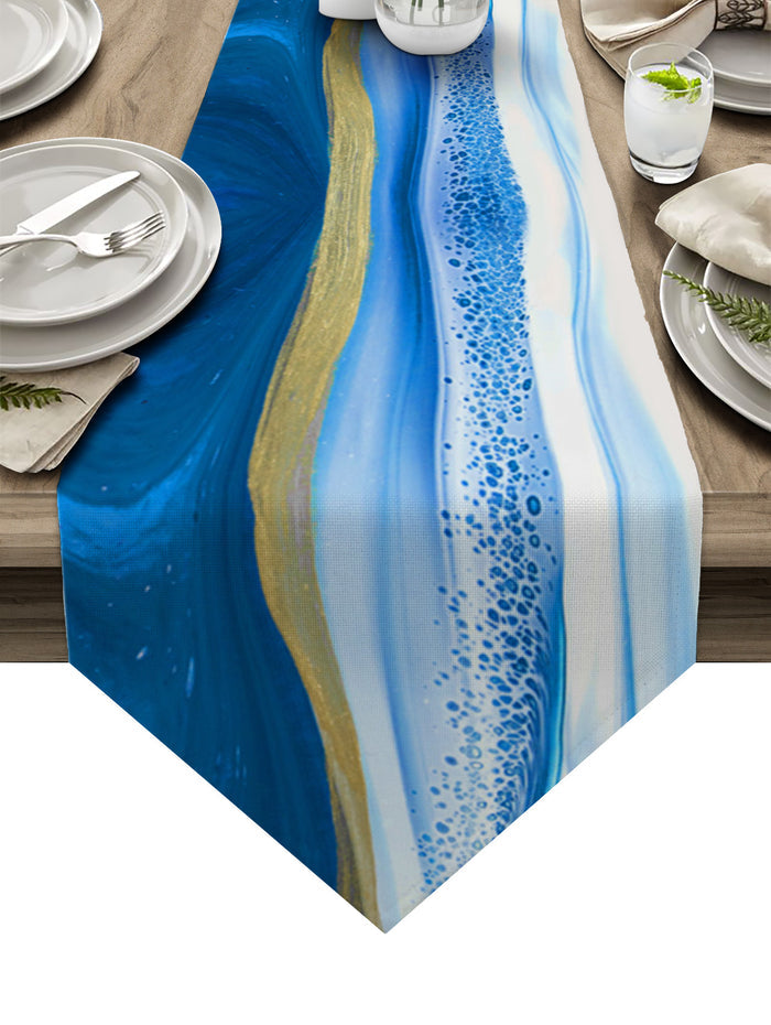 Deep Blue Watercolor Gradient Marble Texture Table Runner Place Mats Sharp Angle - LeobonZone