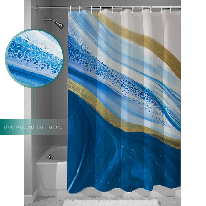 Deep Blue Watercolor Gradient Marble Texture Waterproof Durable Shower Curtain - LeobonZone