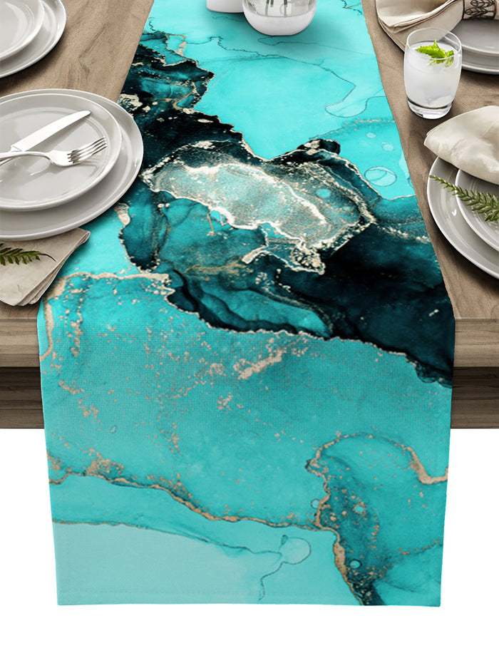 Deep Green Marble Texture in Phnom Penh Table Runner Place Mats - LeobonZone
