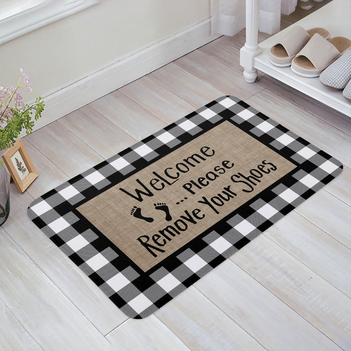 Fillet black and white gray plaid background Non-Slip Waterproof  Doormat - LeobonZone