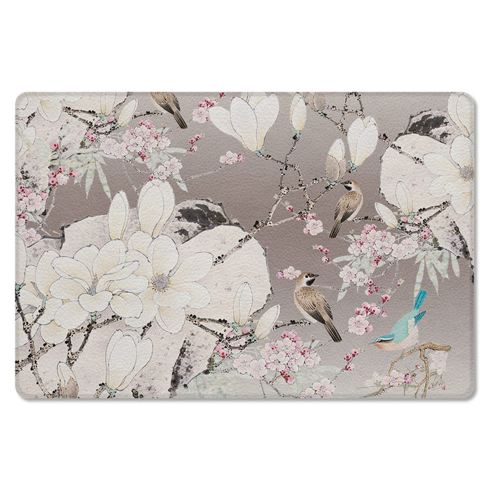 Flowers And Birds In China Leather Mat Soft Non-Slip Waterproof  Doormat - LeobonZone