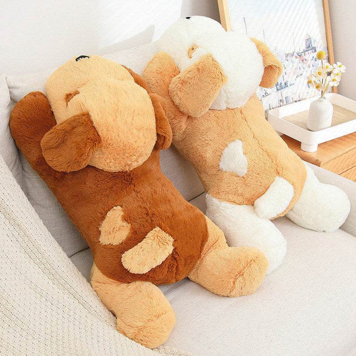 Fluffy Sleeping White Brown Puppy Plushie | Stuffed Animal Puppy - Goodlifebean Stuffed Animals