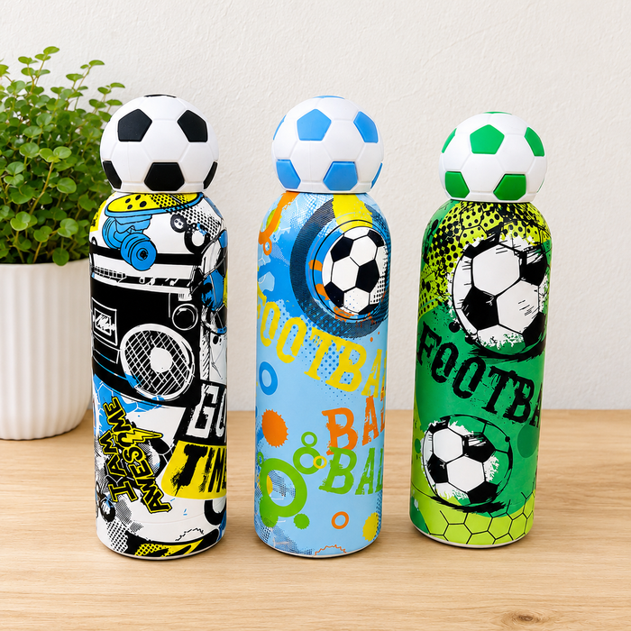Football Print Steel Water Bottle