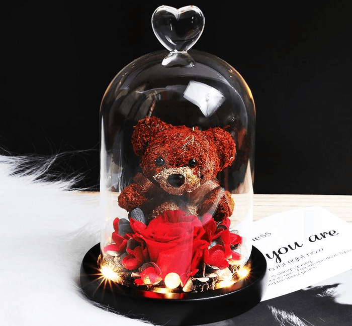 Forever Rose Teddy Bear With Glass Gift Box - Goodlifebean Stuffed Animals