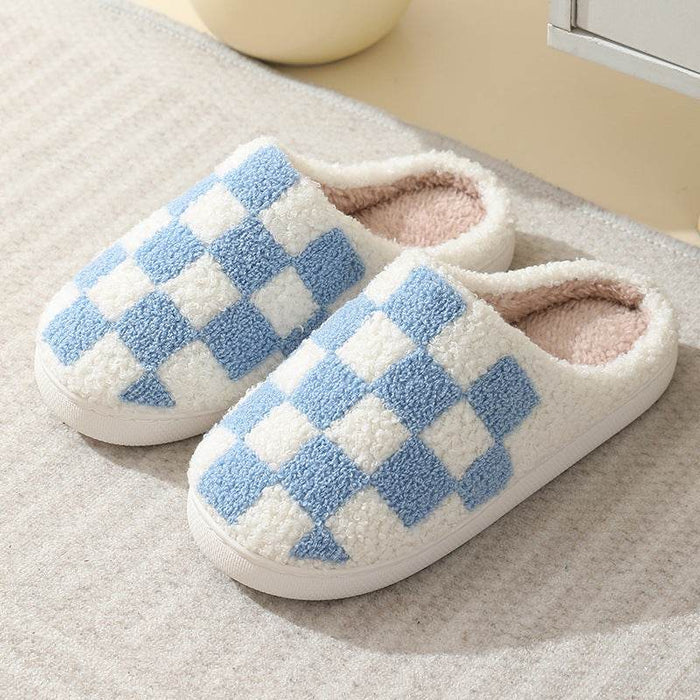 Fuzzy Plaid Warm Indoor Slippers - Goodlifebean Shoes