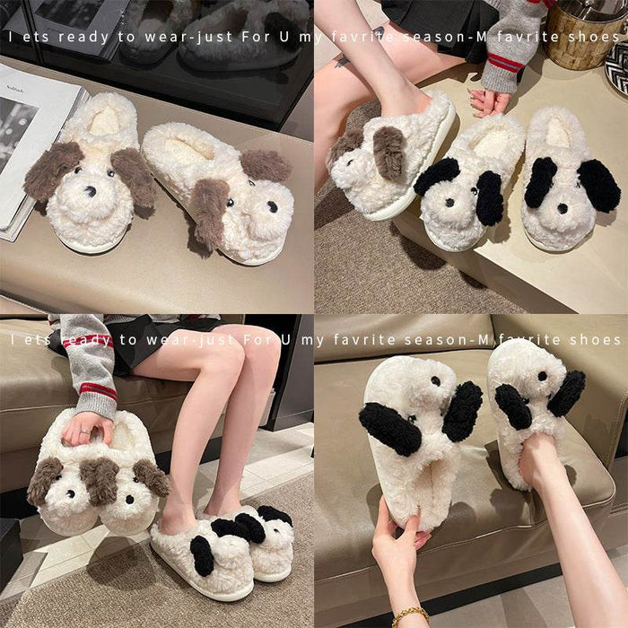 Fuzzy Puppy Plush Slippers | Kawaii Indoor Slippers - Goodlifebean Shoes