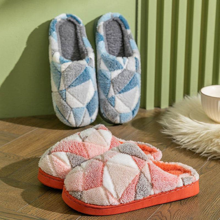 Geometric Plush Warm Indoor Slippers - Goodlifebean Shoes
