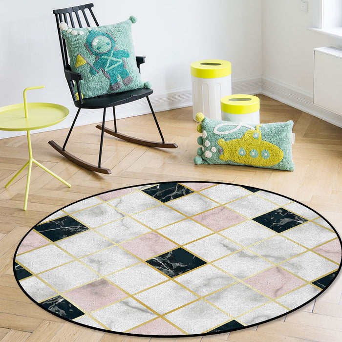 Gold Marbling square Splicing Circular Felt Rugs - LeobonZone