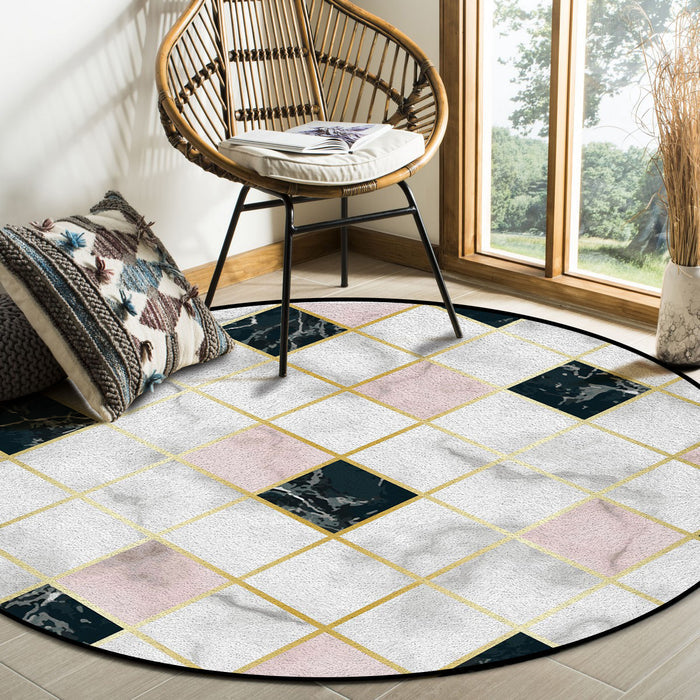 Gold Marbling square Splicing Circular Felt Rugs - LeobonZone