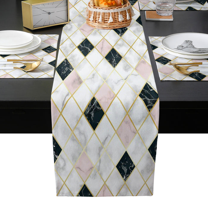 Gold Marbling square Splicing Table Flag And Table Mat Suit - LeobonZone