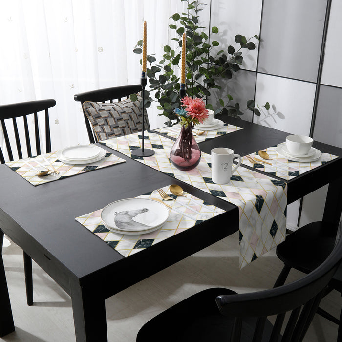 Gold Marbling square Splicing Table Flag And Table Mat Suit - LeobonZone