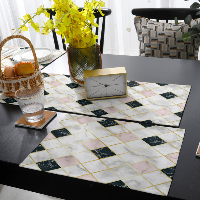 Gold Marbling square Splicing Table Flag And Table Mat Suit - LeobonZone