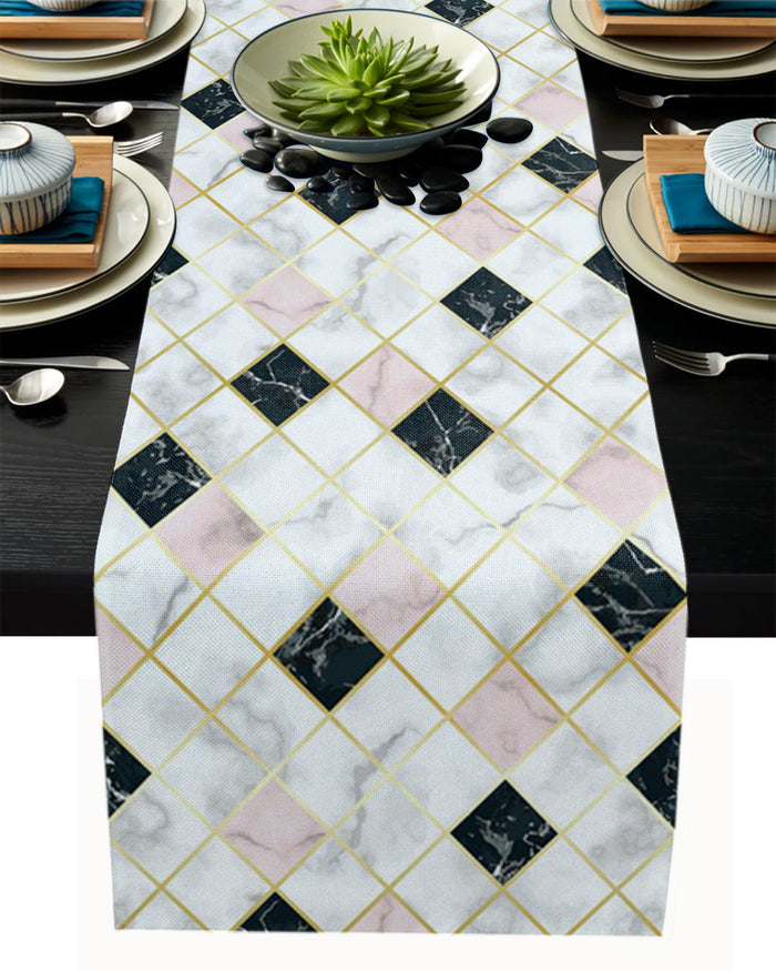 Gold Marbling square Splicing Table Runner Place Mats - LeobonZone