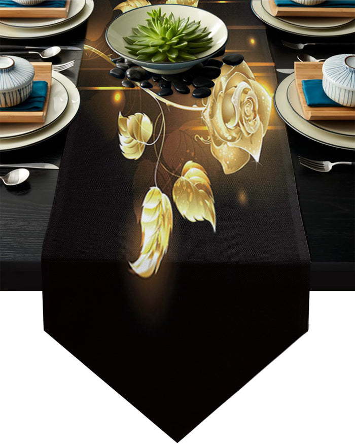 Gorgeous Golden Rose Table Runner Place Mats - LeobonZone