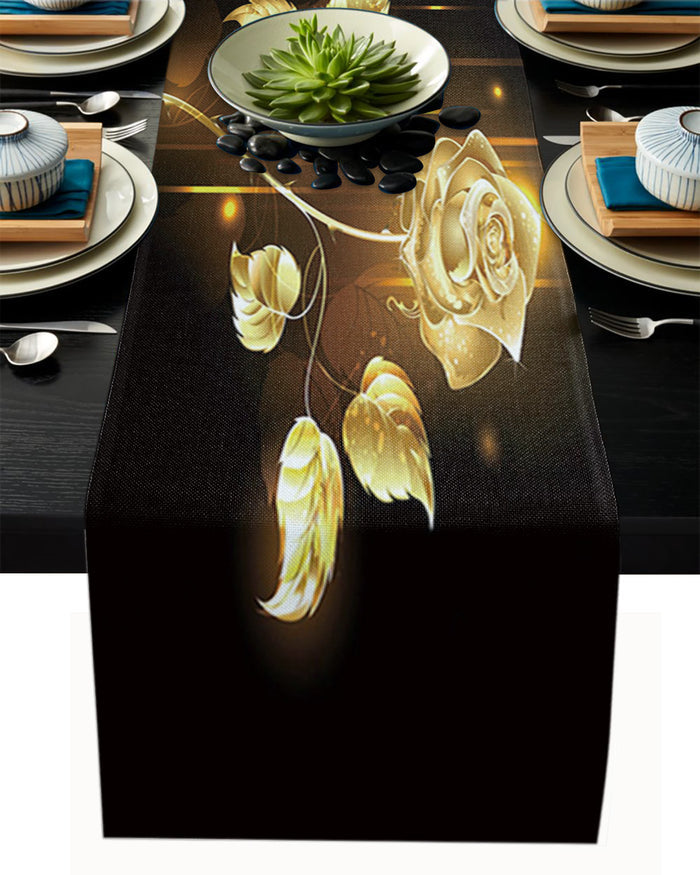 Gorgeous Golden Rose Table Runner Place Mats - LeobonZone
