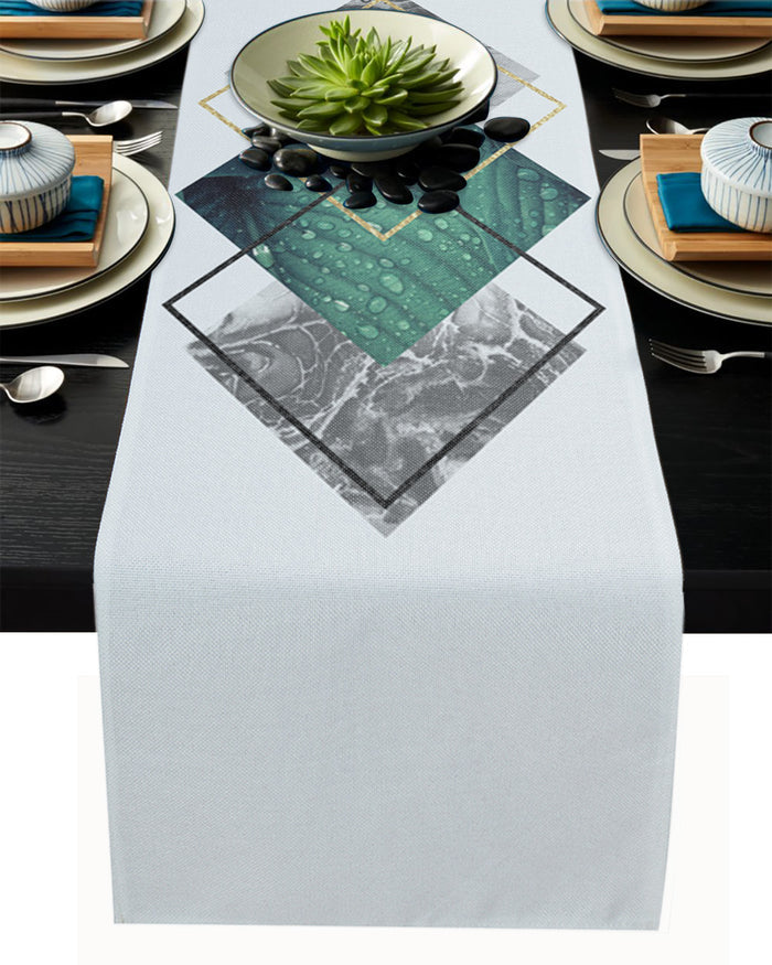Gray Marble texture of tropical plants and water Table Runner Place Mats - LeobonZone
