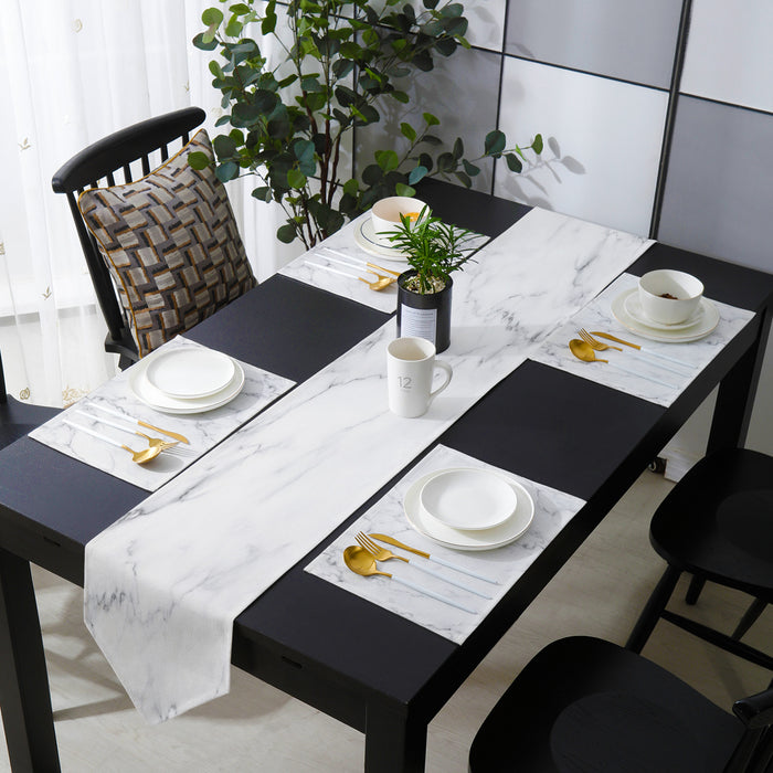 Gray Marble Texture Table Flag And Table Mat Suit Sharp angle - LeobonZone