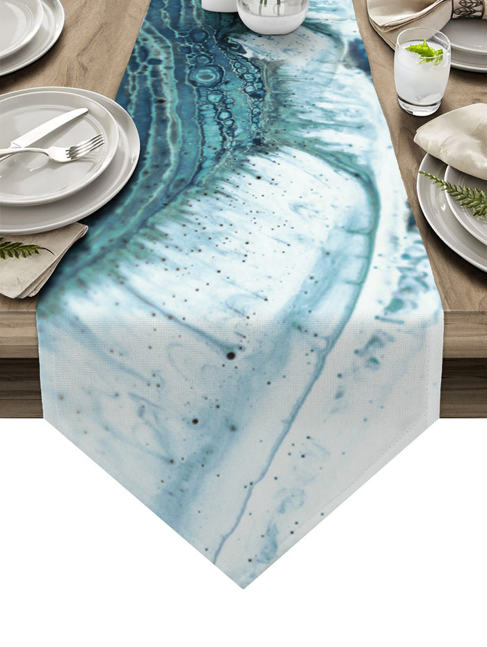 Green Marble fluid gradient texture Table Runner Place Mats Sharp Angle - LeobonZone
