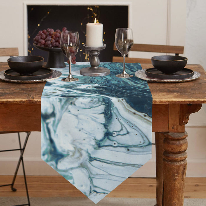 Green Marble fluid gradient texture Table Runner Place Mats Sharp Angle - LeobonZone
