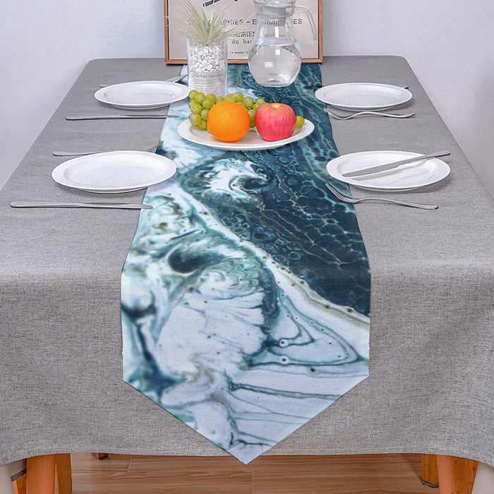 Green Marble fluid gradient texture Table Runner Place Mats Sharp Angle - LeobonZone