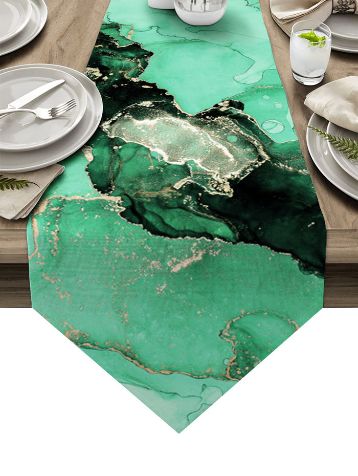 Green Marble Texture in Phnom Penh Table Runner Place Mats Sharp Angle - LeobonZone