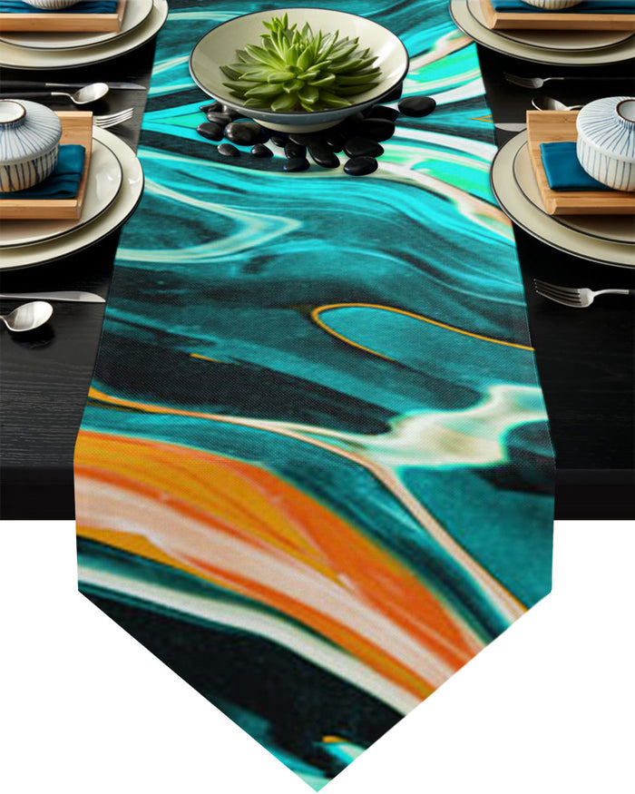 Green Oil painting marble texture Table Runner Place Mats Sharp Angle - LeobonZone
