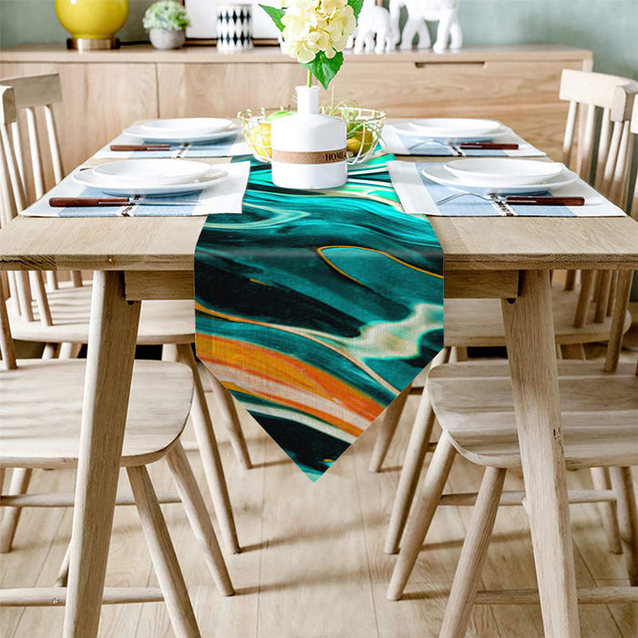 Green Oil painting marble texture Table Runner Place Mats Sharp Angle - LeobonZone