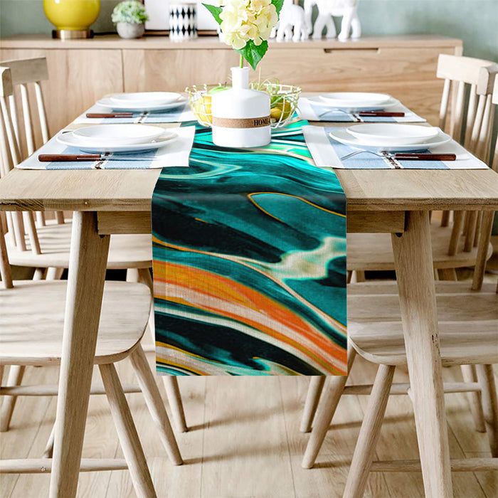 Green Oil painting marble texture Table Runner Place Mats - LeobonZone