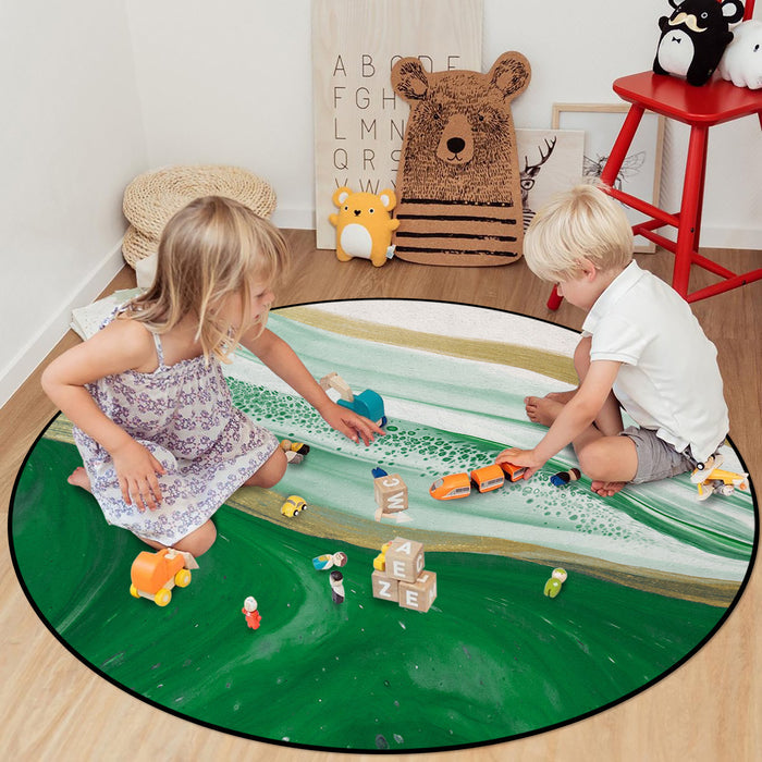 Green Watercolor Gradient Marble Texture Circular Felt Rugs - LeobonZone