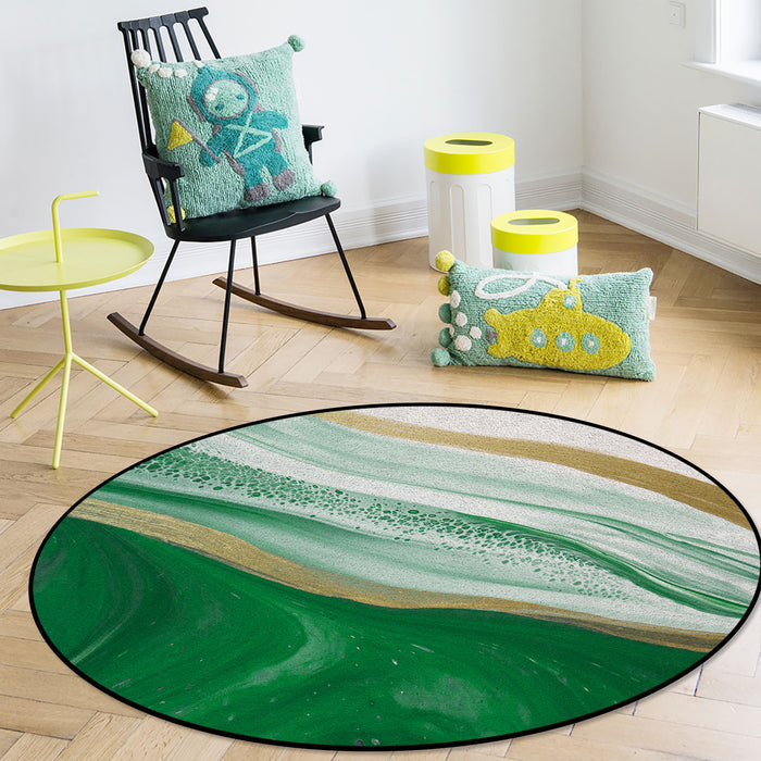 Green Watercolor Gradient Marble Texture Circular Felt Rugs - LeobonZone