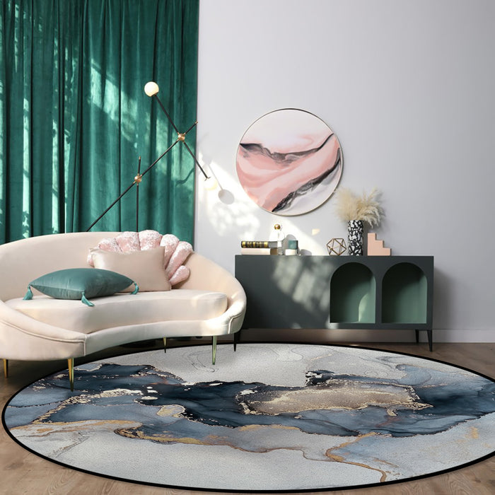 Grey Marble texture Golden line Circular Felt Rugs - LeobonZone