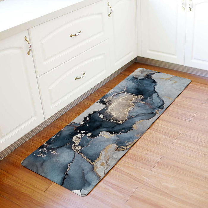 Grey Marble texture Golden line Leather Doormat - LeobonZone