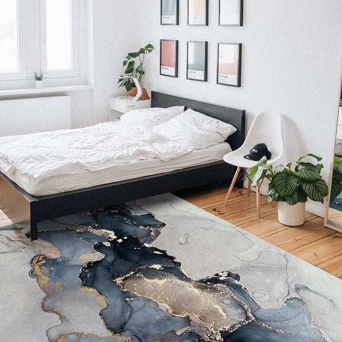 Grey Marble texture Golden line Right Angle Felt Rugs - LeobonZone