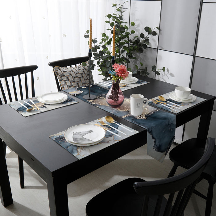 Grey Marble texture Golden line Table Flag And Table Mat Suit Sharp angle - LeobonZone