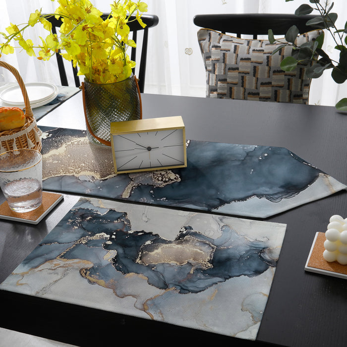 Grey Marble texture Golden line Table Flag And Table Mat Suit Sharp angle - LeobonZone