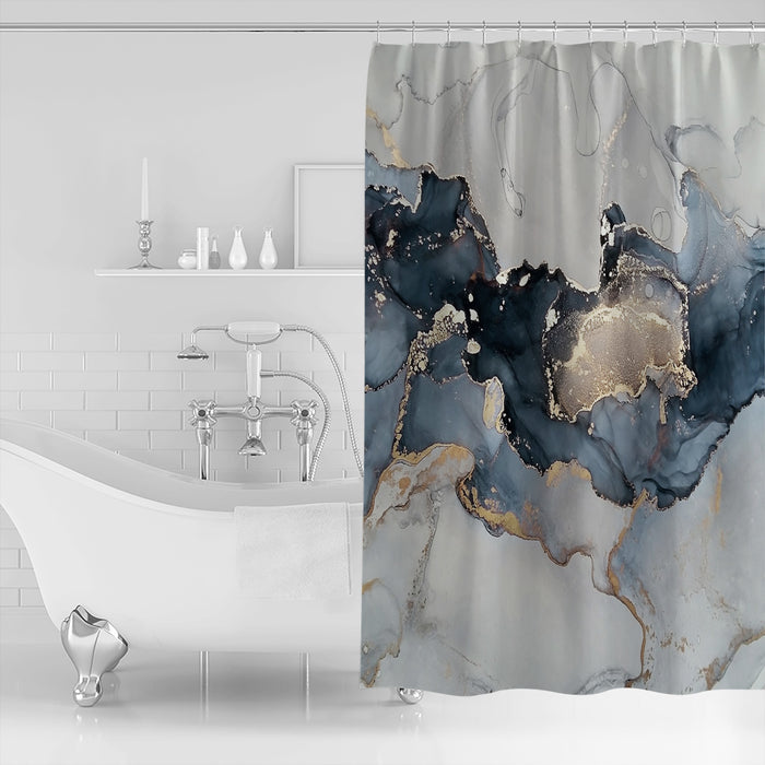 Grey Marble texture Golden line Waterproof Durable Shower Curtain - LeobonZone