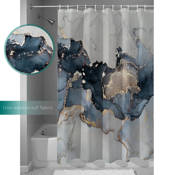 Grey Marble texture Golden line Waterproof Durable Shower Curtain - LeobonZone