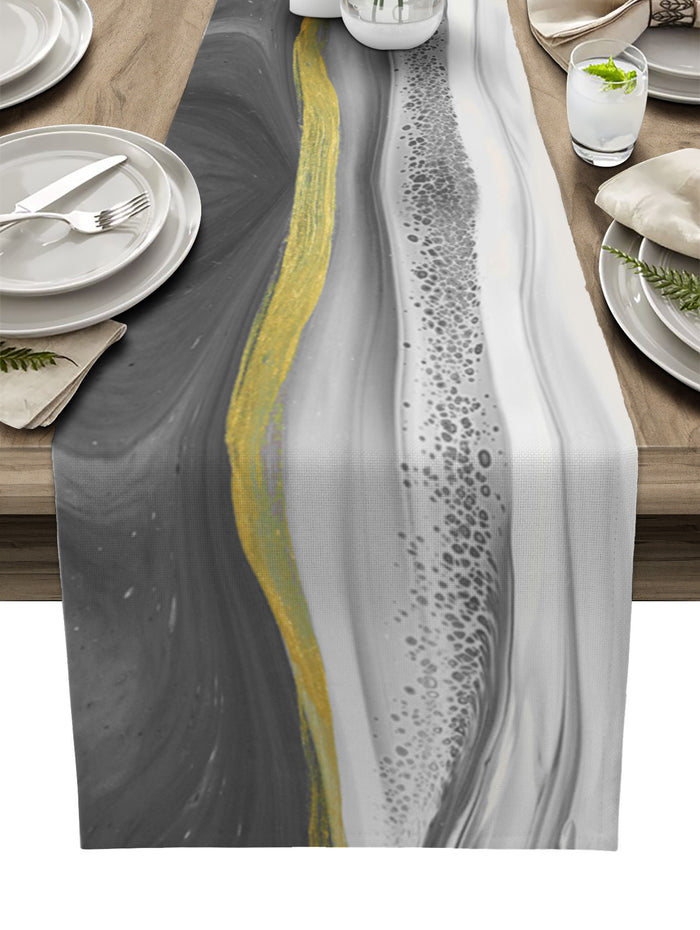 Grey Watercolor Gradient Marble Texture Table Runner Place Mats - LeobonZone