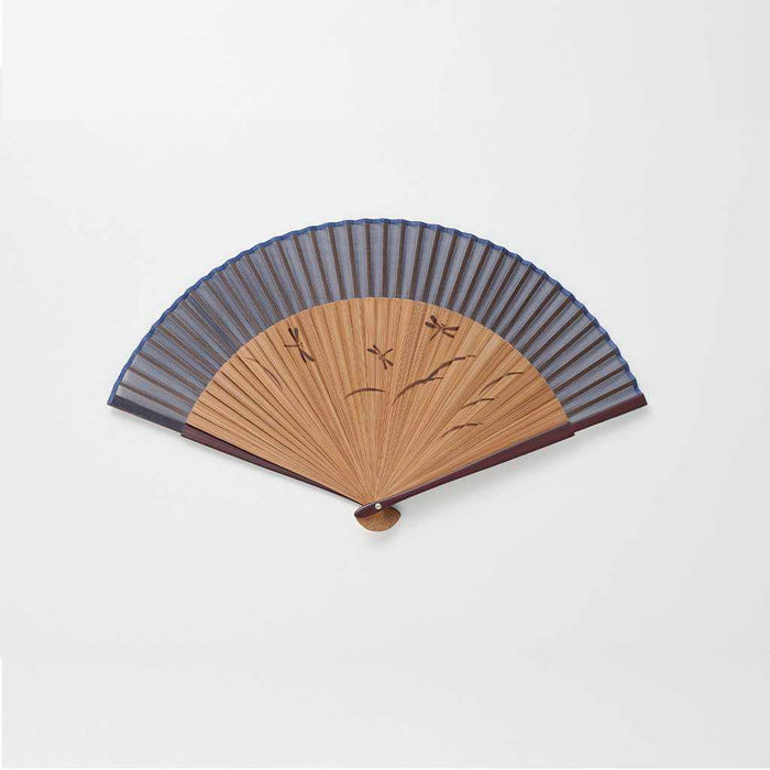 [HAND FAN] MEN'S SILK FAN DRAGONFLY TEA BONE LARGE SHORT GROUND | KYOTO FOLDING FANS | OHNISHI TSUNE SHOTEN