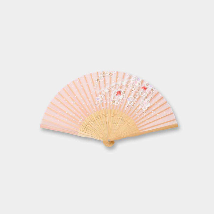 [HAND FAN] WOMEN'S SILK FAN SAKURA FUBUKI PINK | KYOTO FOLDING FANS | OHNISHI TSUNE SHOTEN
