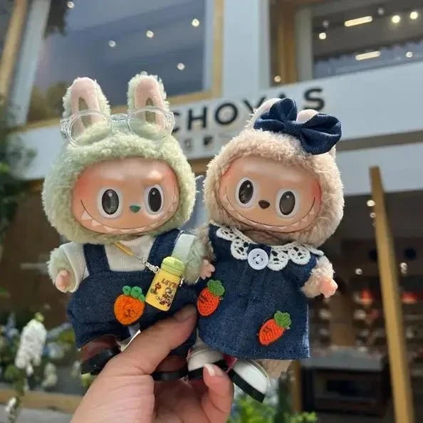 Handmade Labubu Pink and Green Plaid Dress with Bow - Goodlifebean