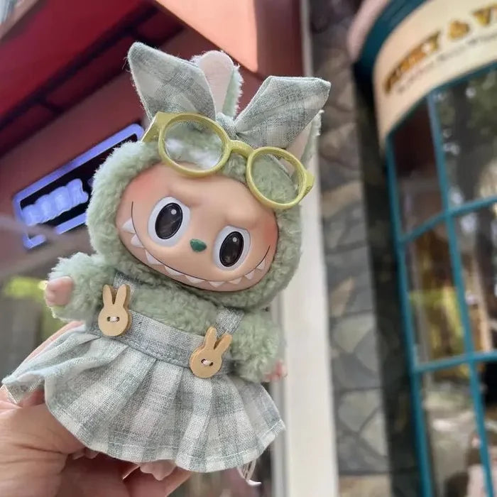Handmade Labubu Pink and Green Plaid Dress with Bow - Goodlifebean