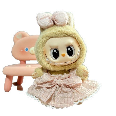 Handmade Labubu Plaid Pink Dress Outfit with Accessory - Goodlifebean