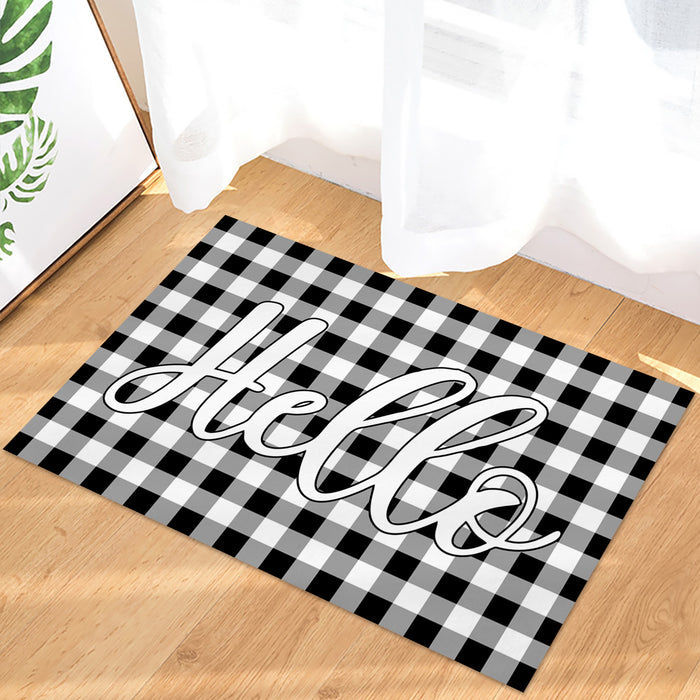 Hello black and white gray plaid background Non-Slip Waterproof  Doormat - LeobonZone