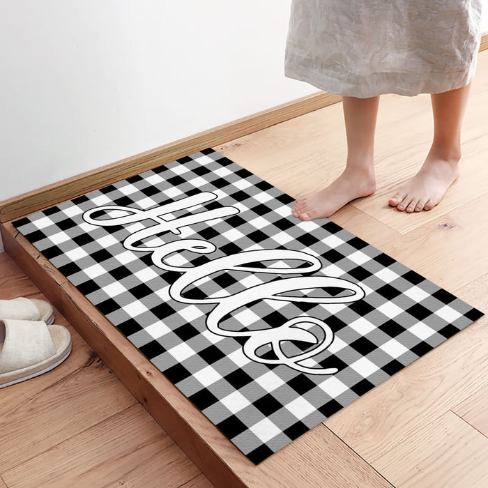 Hello black and white gray plaid background Non-Slip Waterproof  Doormat - LeobonZone