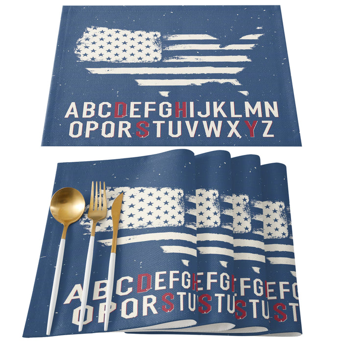 Independence Day American alphabet map flag Personalized Table Placemats - LeobonZone