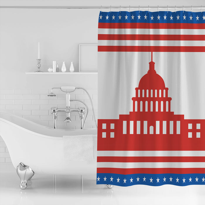 Independence day red building stars Shower Curtain - LeobonZone