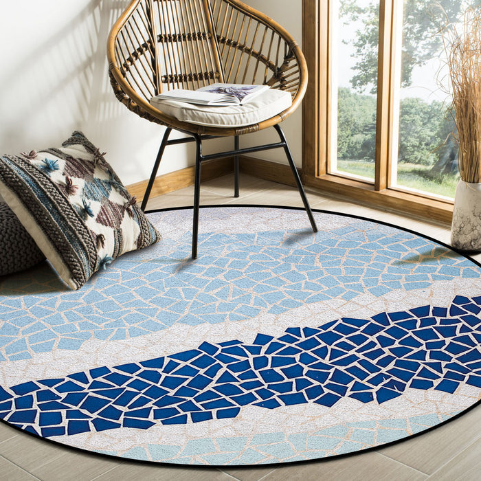 Indigo Blue Triangle mosaic marble Circular Felt Rugs - LeobonZone